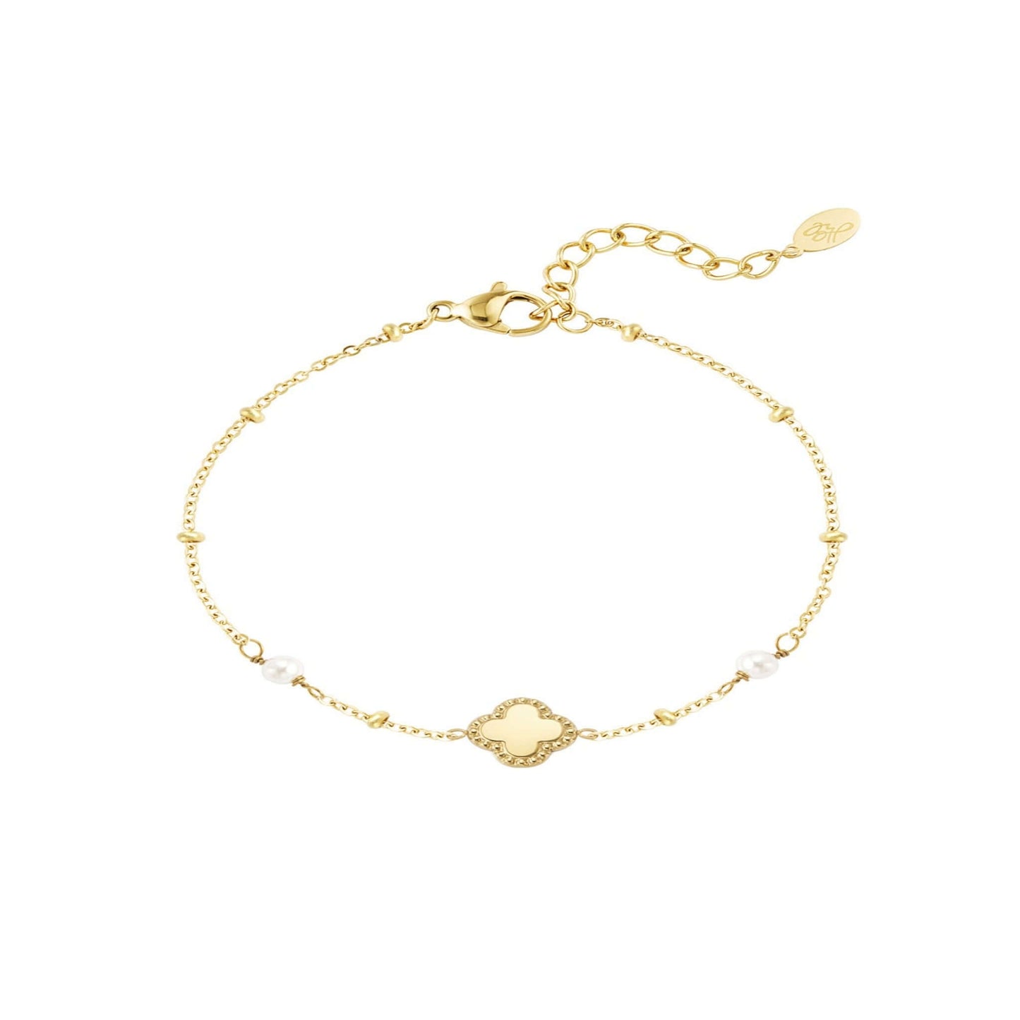 Armband Lucky | goldenes Armband mit Kleeblatt und Perlen - MyMommyTools