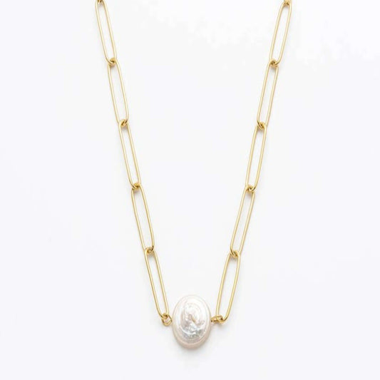 Halskette Malibu | rechteckige Glieder mit flacher Perle - MyMommyTools