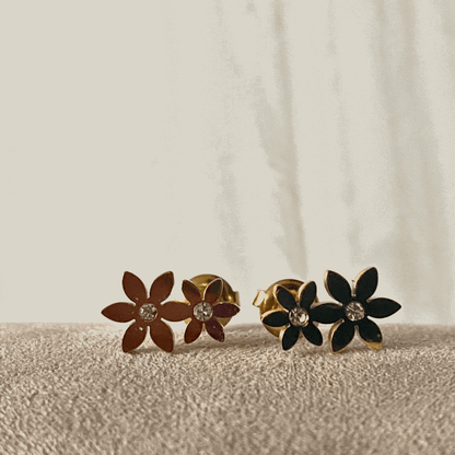 Ohrstecker Flowers | Ohrstecker vergoldet mit 2 Blumen & Stein
